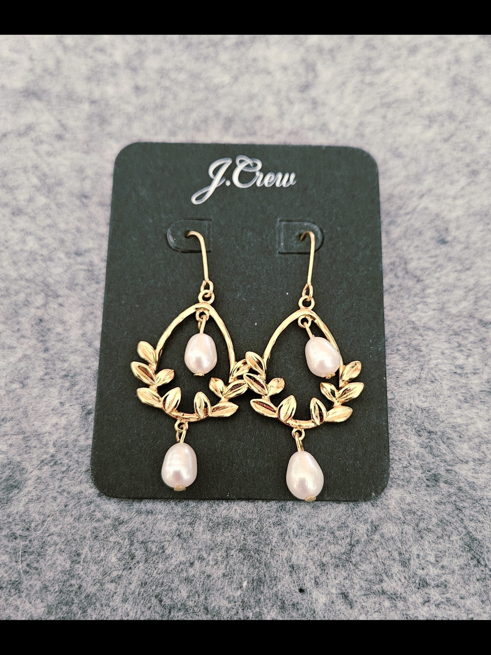 J. Crew Gold Leaf Hoop Earrings with Fresh Water Pearl  NEW!